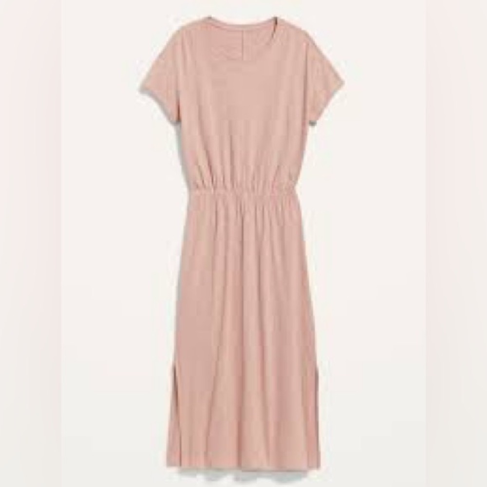 Old Navy waist defined short sleeve cut out back slub knit midi dress size large